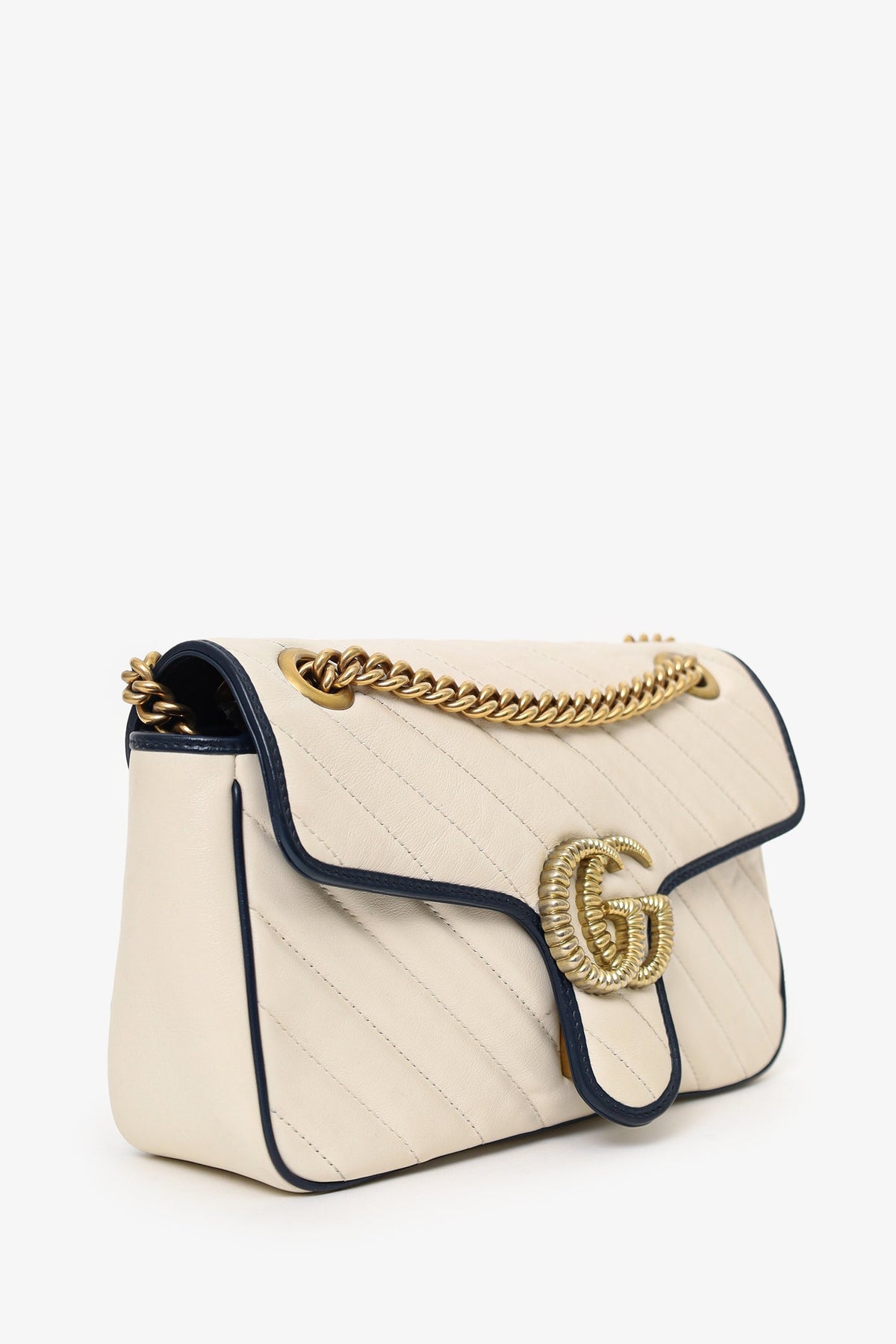 Gucci Cream/Navy Leather Small Marmont Shoulder Bag