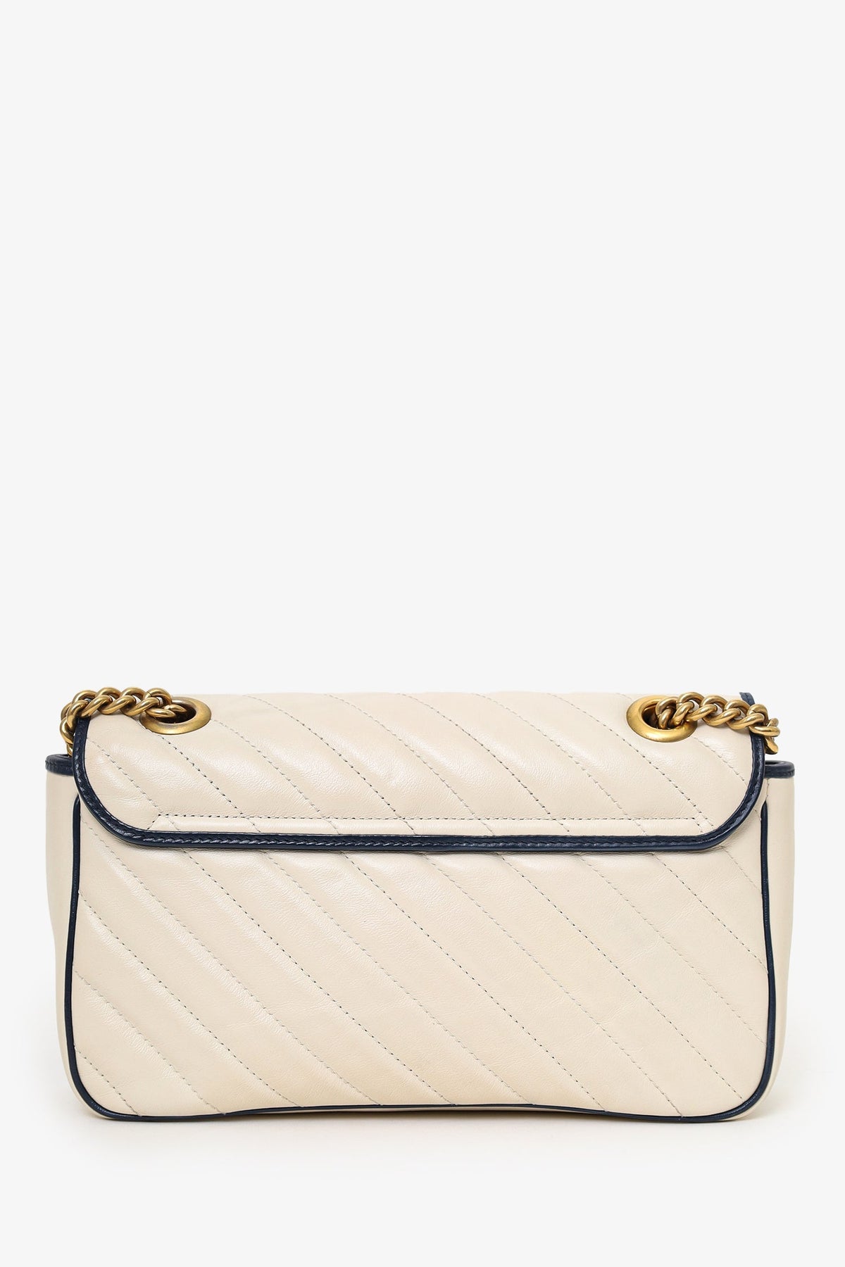 Gucci Cream/Navy Leather Small Marmont Shoulder Bag