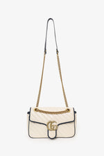 Gucci Cream/Navy Leather Small Marmont Shoulder Bag