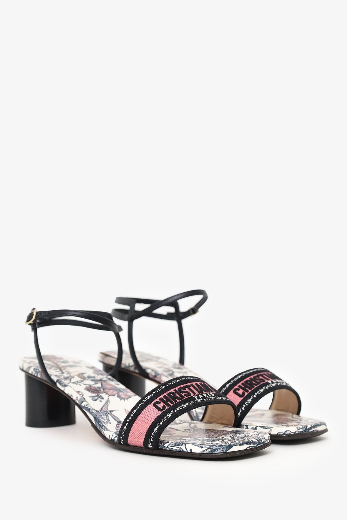 Christian Dior Embroidered Dway Ankle Strap Heeled Sandal Size 39.5