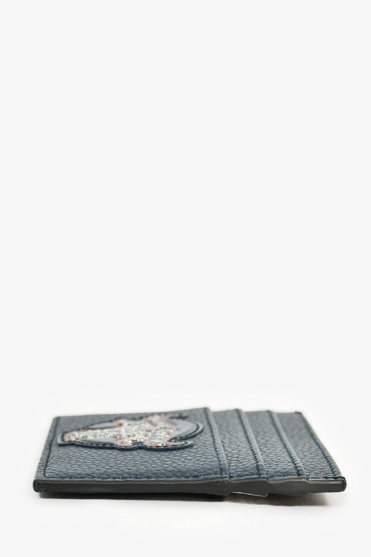 Christian Dior x Shawn Stussy 2020 Navy Blue Grained Leather Logo Bull Card Holder