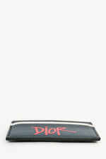 Christian Dior x Shawn Stussy 2020 Navy Blue Grained Leather Logo Bull Card Holder
