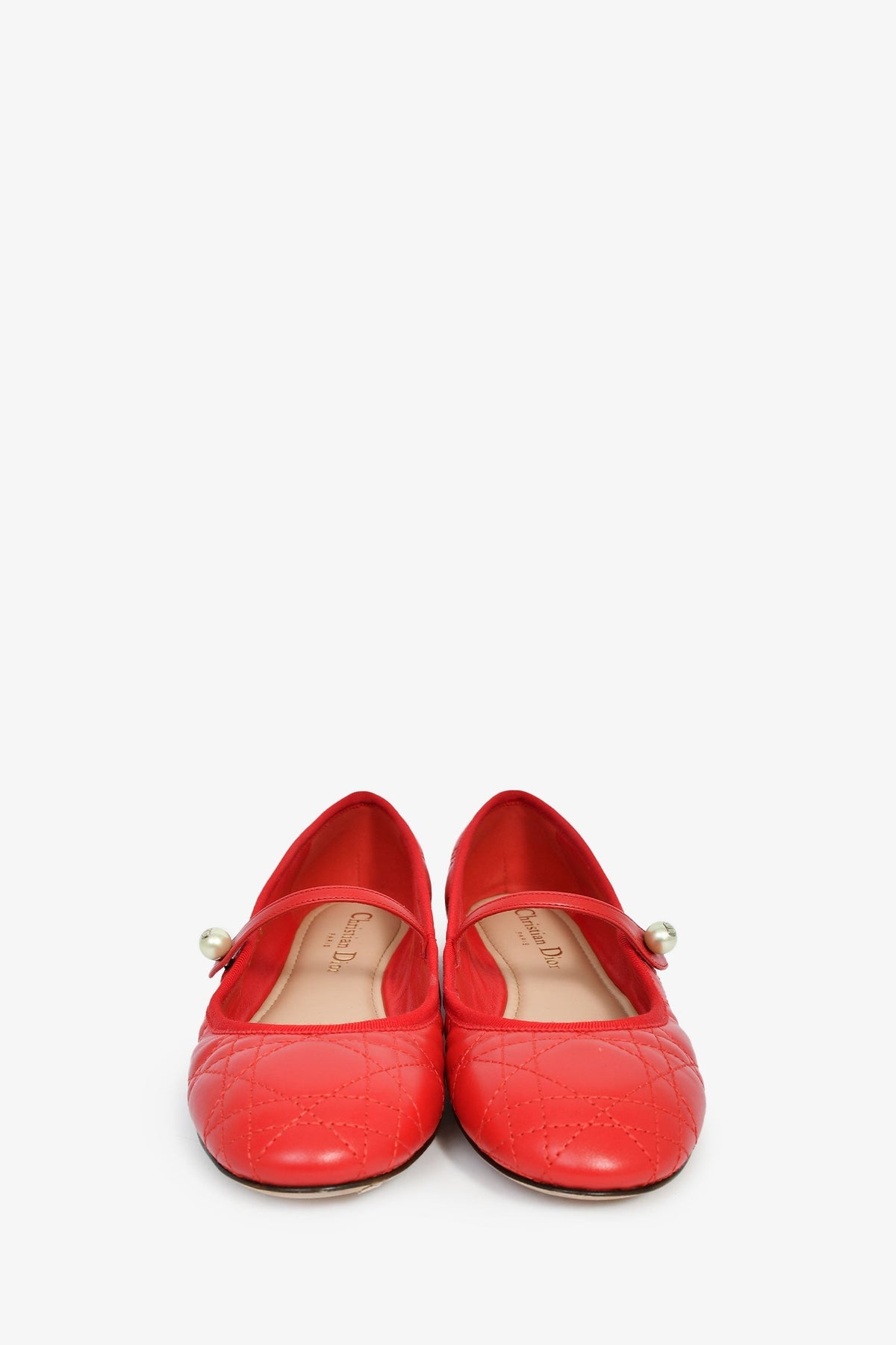 Christian Dior Red Cannage Quilted Leather Ballet Flats Size 37.5