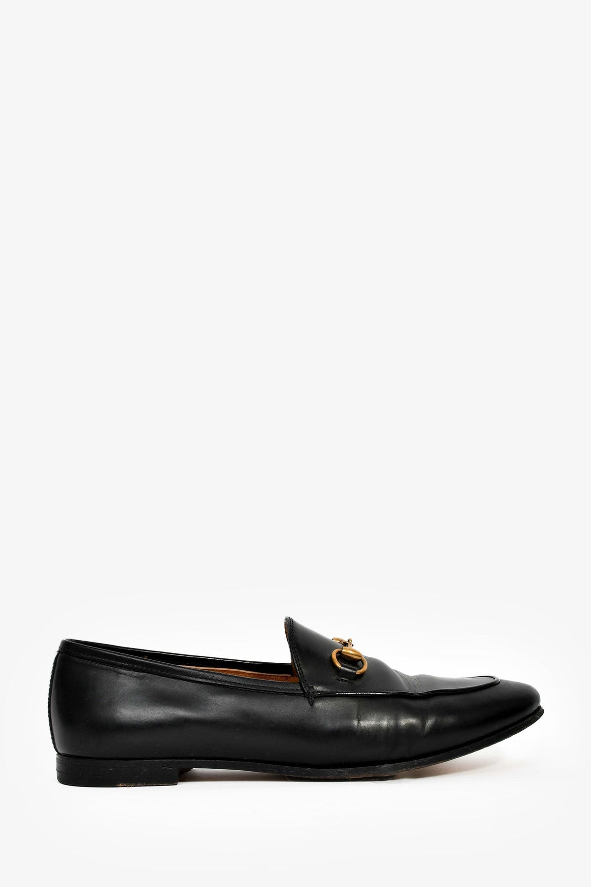 Gucci Black Leather Jordaan Horsebit Loafers Size 37.5
