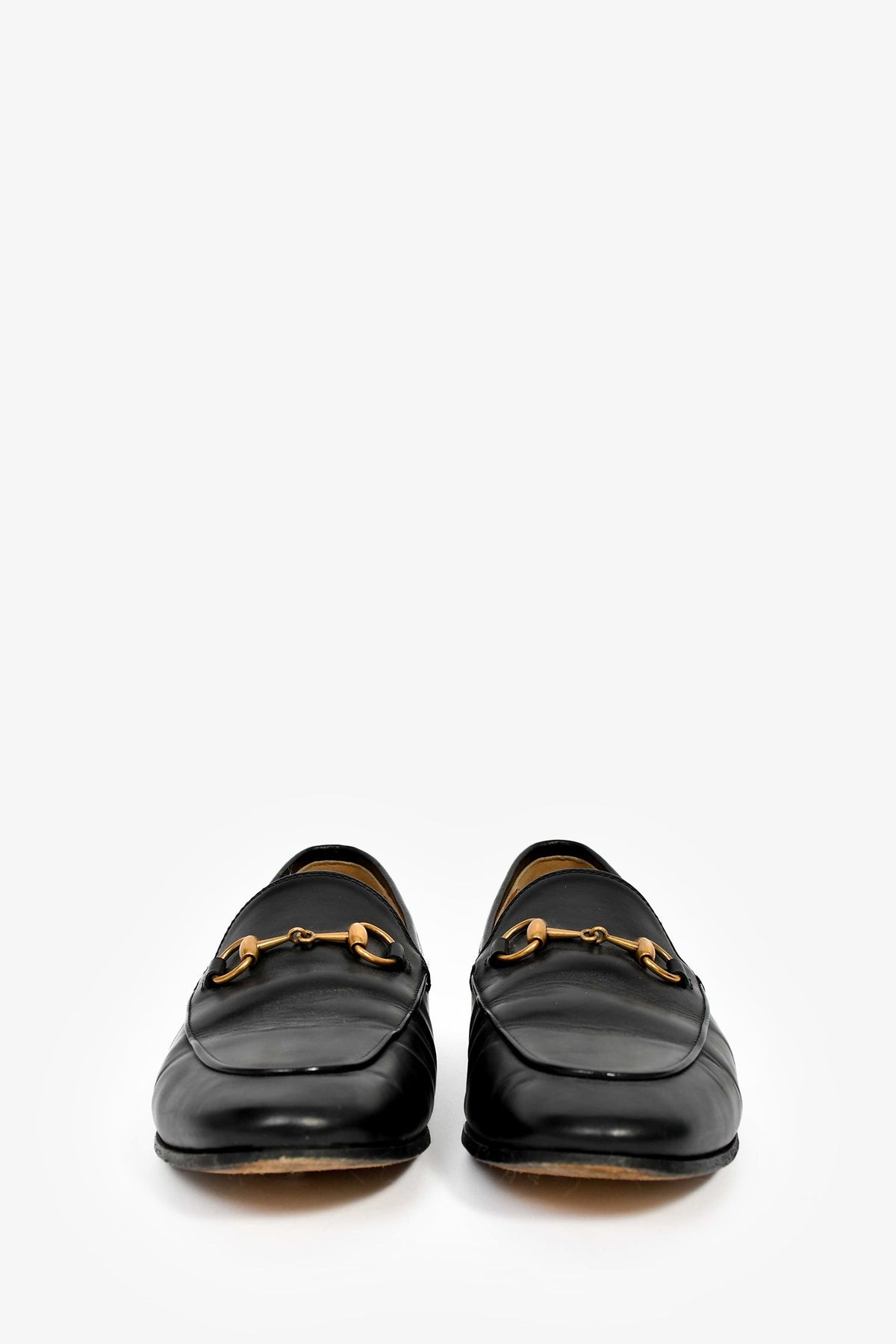 Gucci Black Leather Jordaan Horsebit Loafers Size 37.5