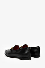 Gucci Black Leather Jordaan Horsebit Loafers Size 37.5