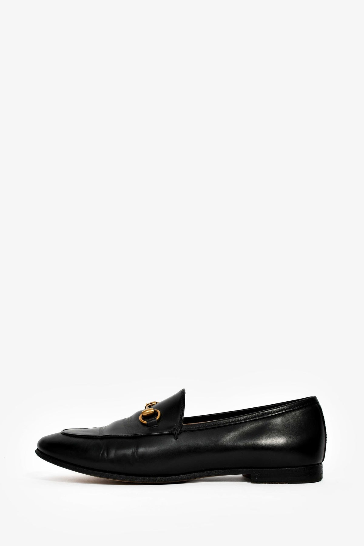 Gucci Black Leather Jordaan Horsebit Loafers Size 37.5