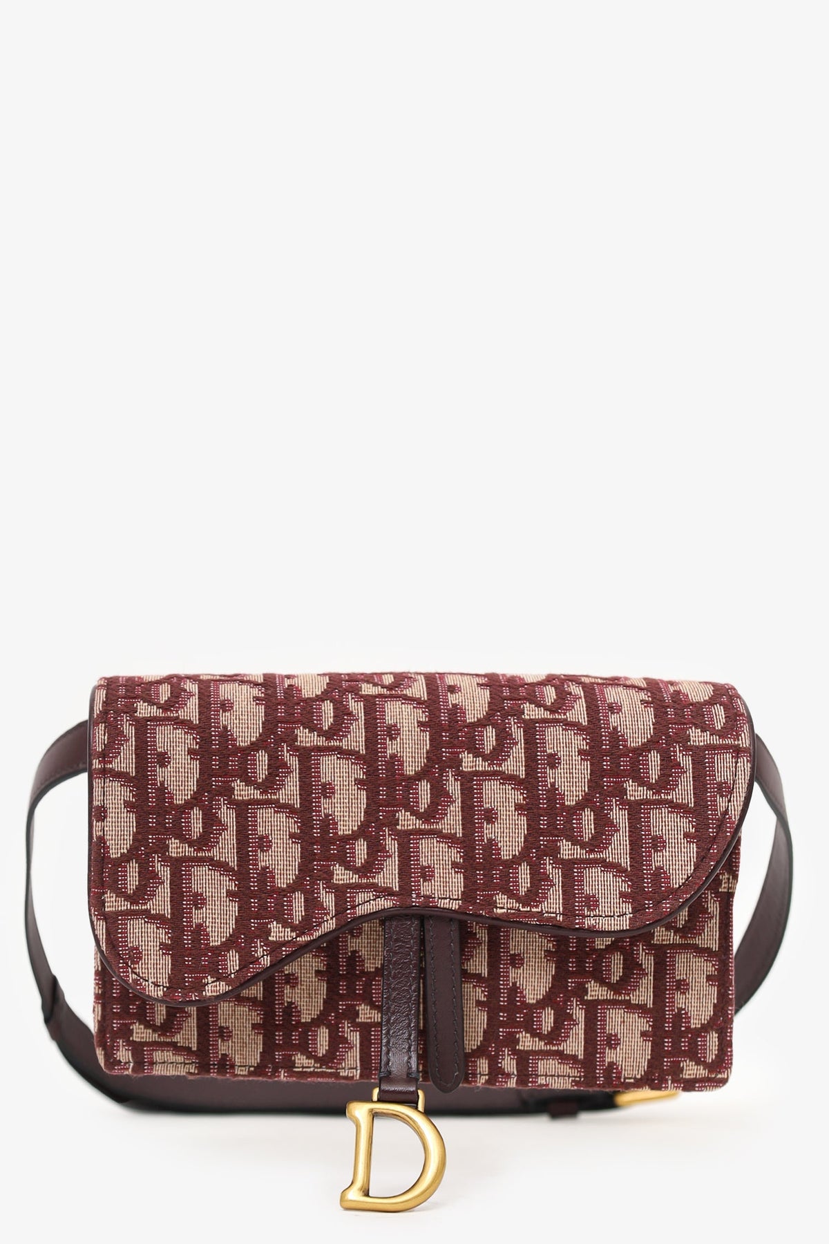 Christian Dior 2019 Burgundy Oblique Jacquard Saddle Belt Pouch