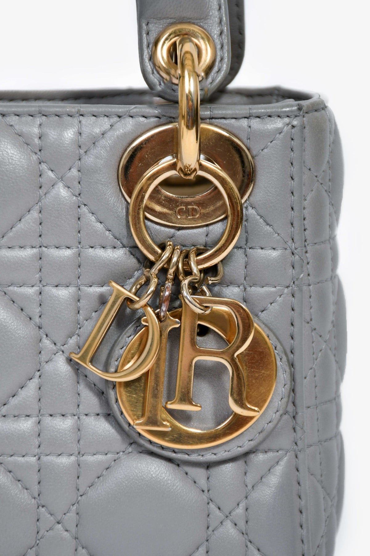 Christian Dior 2015 Grey Leather Cannage Mini Lady Dior with Strap