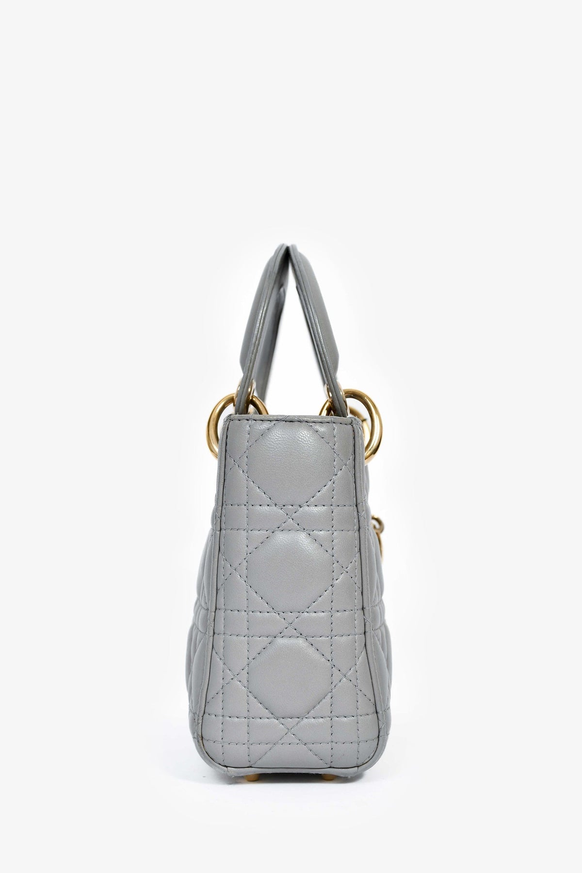 Christian Dior 2015 Grey Leather Cannage Mini Lady Dior with Strap