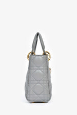 Christian Dior 2015 Grey Leather Cannage Mini Lady Dior with Strap
