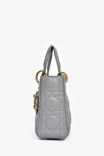 Christian Dior 2015 Grey Leather Cannage Mini Lady Dior with Strap