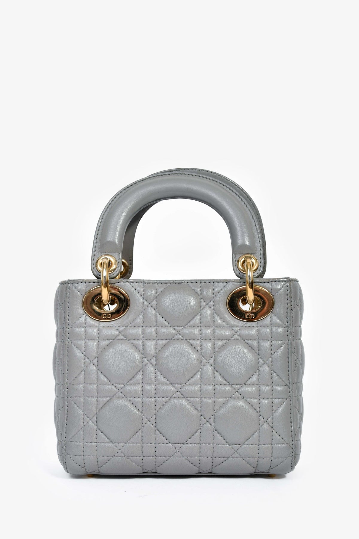 Christian Dior 2015 Grey Leather Cannage Mini Lady Dior with Strap