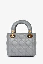 Christian Dior 2015 Grey Leather Cannage Mini Lady Dior with Strap