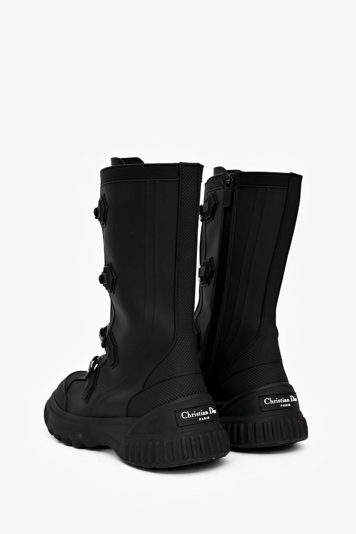 Christian Dior Black Rubber Buckle Zip-Up Boots Size 36