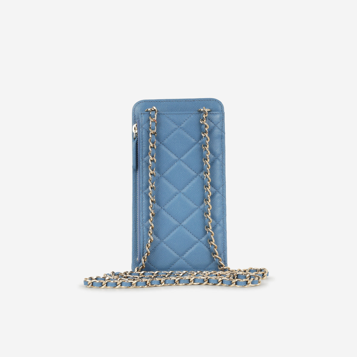 Chanel CC Phone Holder -Blue Caviar | Champagne Gold Hardware