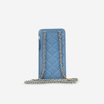 Chanel CC Phone Holder -Blue Caviar | Champagne Gold Hardware