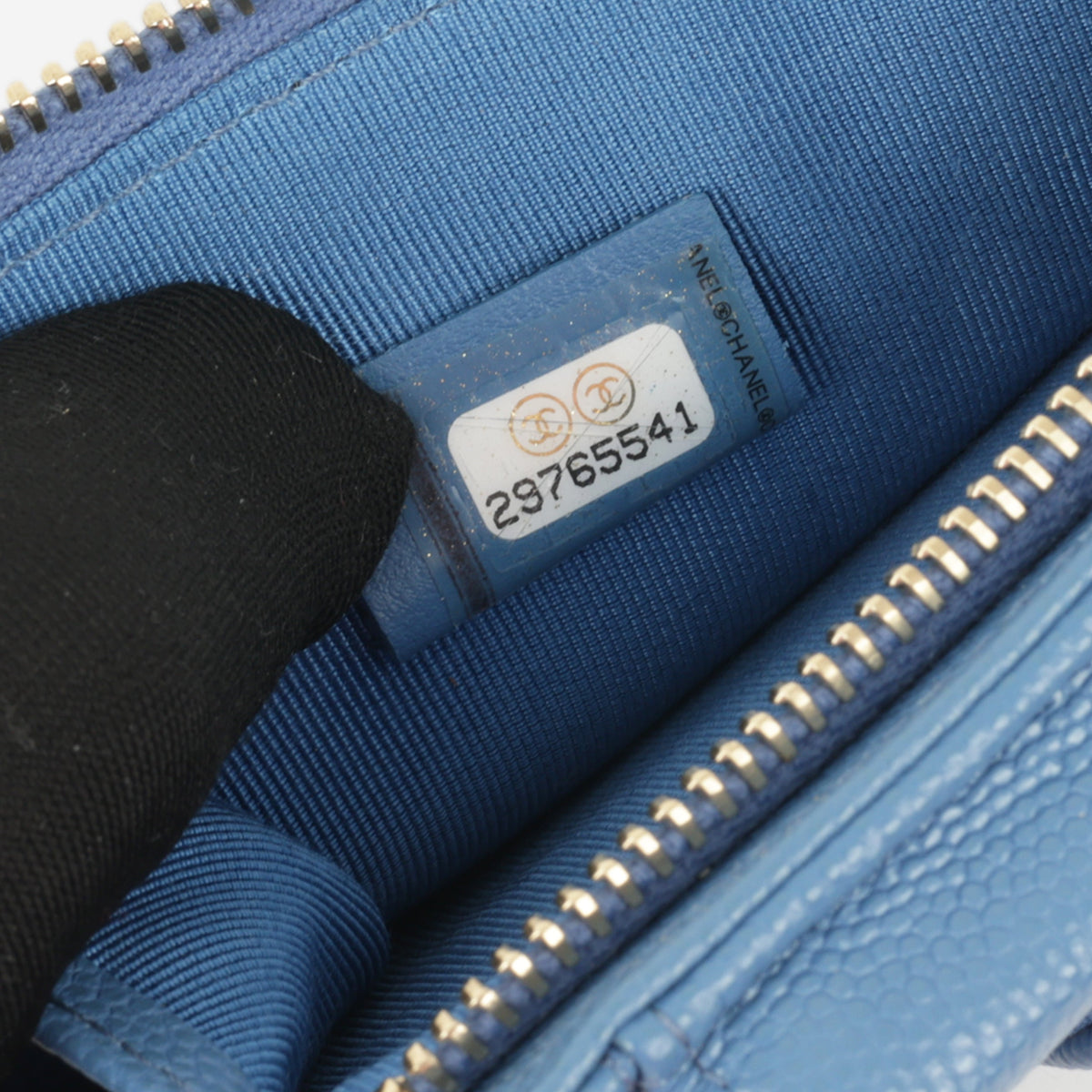 Chanel CC Phone Holder -Blue Caviar | Champagne Gold Hardware