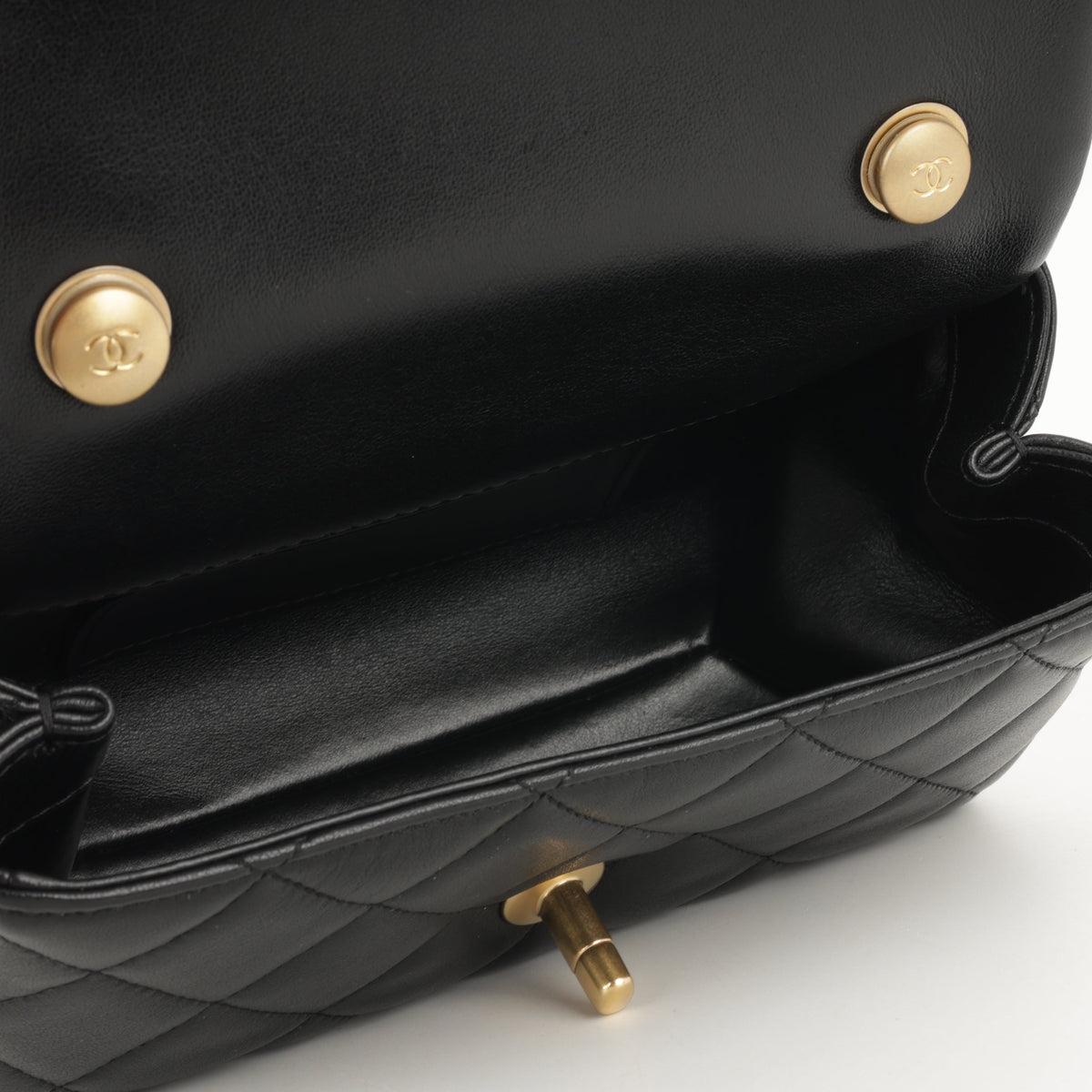 Chanel Mini Rectangular with Pearl Top Handle - Black Lambskin | Aged Gold Hardware