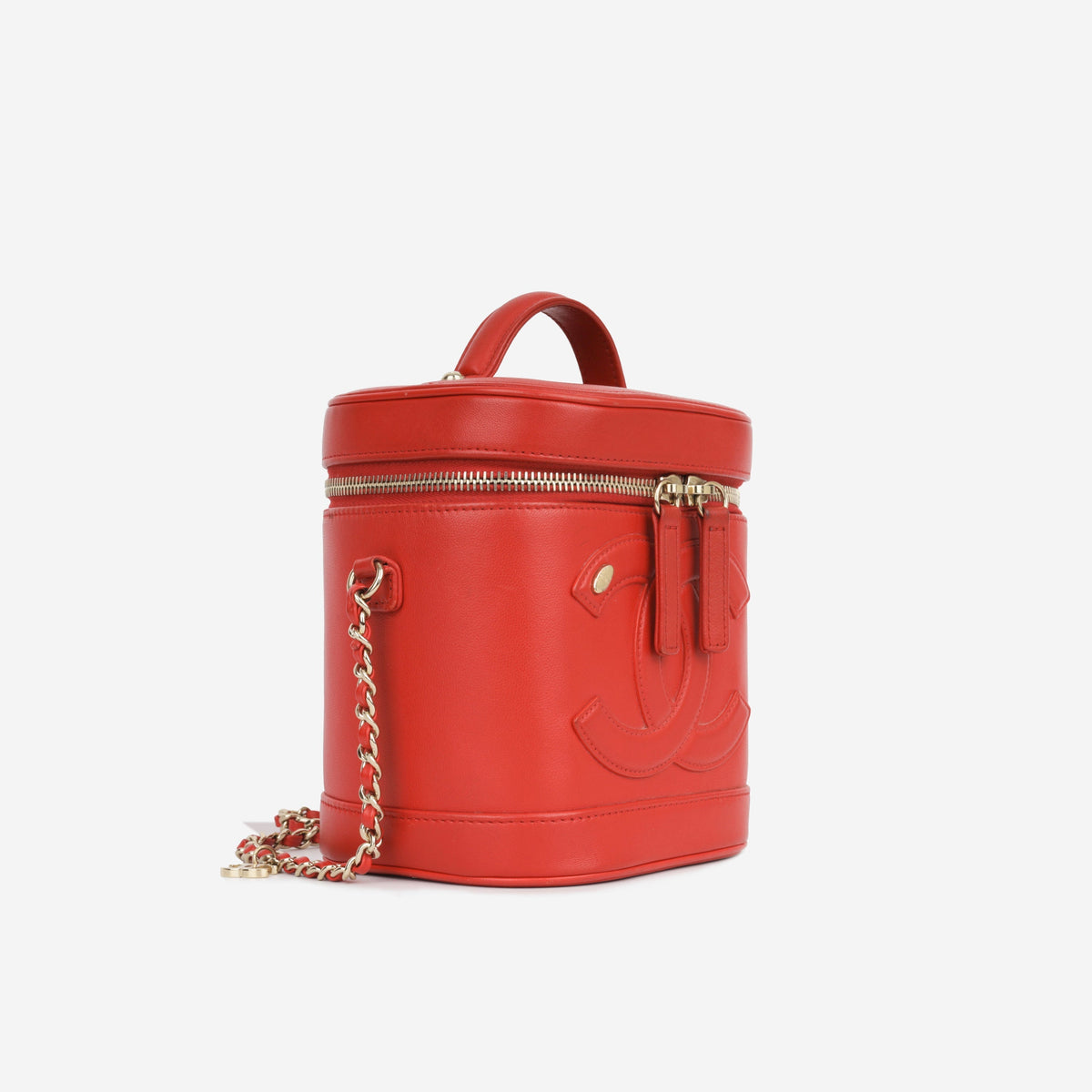 Chanel CC Timeless Vanity Case - Red Lambskin | Champagne Gold