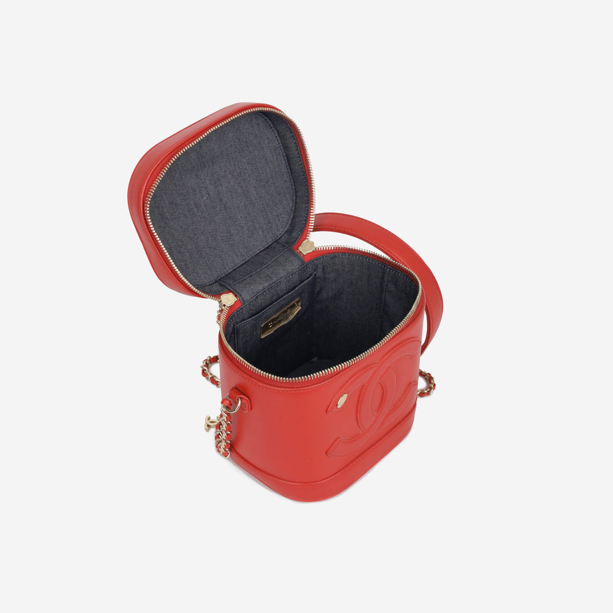 Chanel CC Timeless Vanity Case - Red Lambskin | Champagne Gold