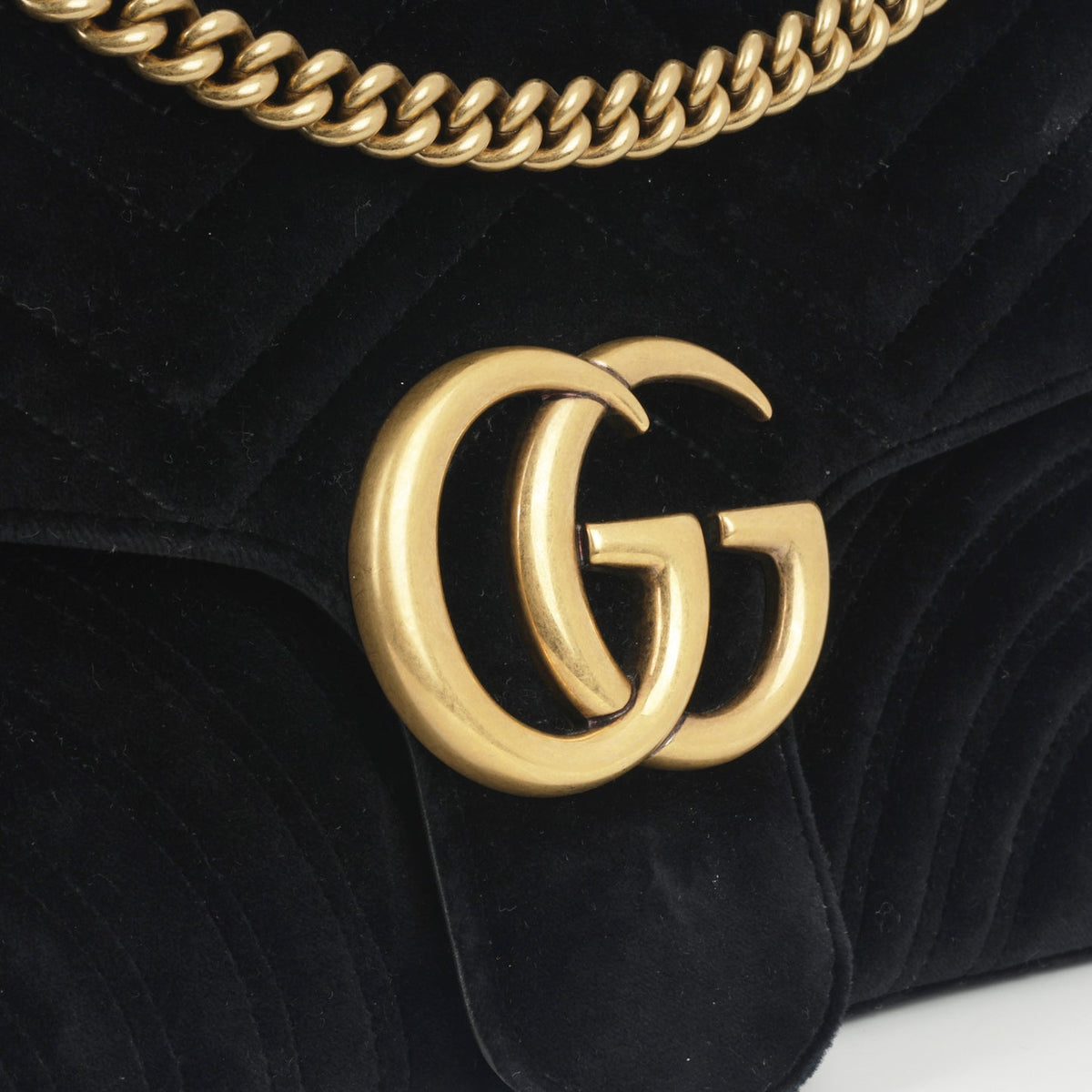 Gucci Gucci - GG Marmont Shoulder Bag - Black Velvet GHW - Pre-Loved