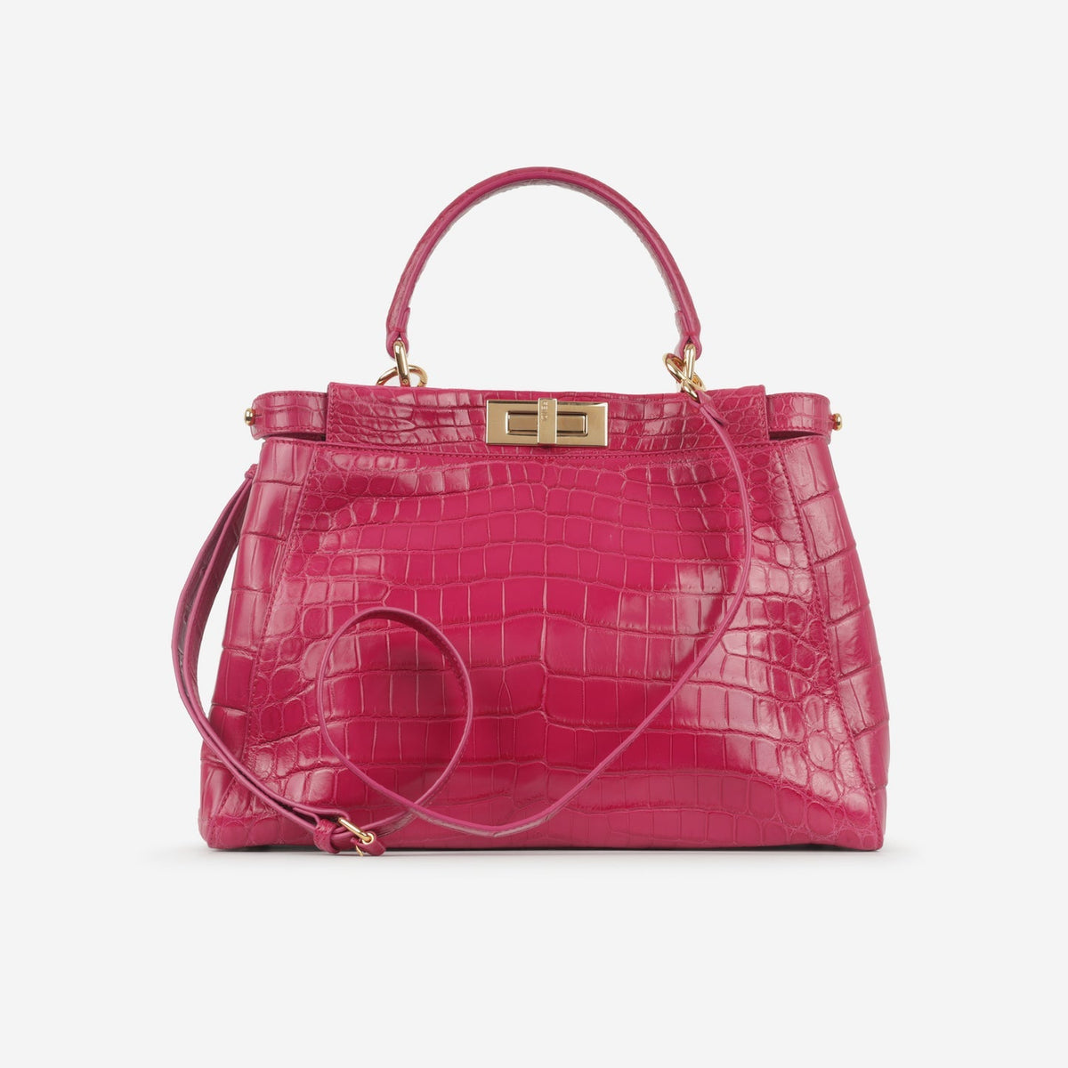 Fendi Fendi - Large Peekaboo GHW - Hot Pink Crocodile GHW - Pre-Loved
