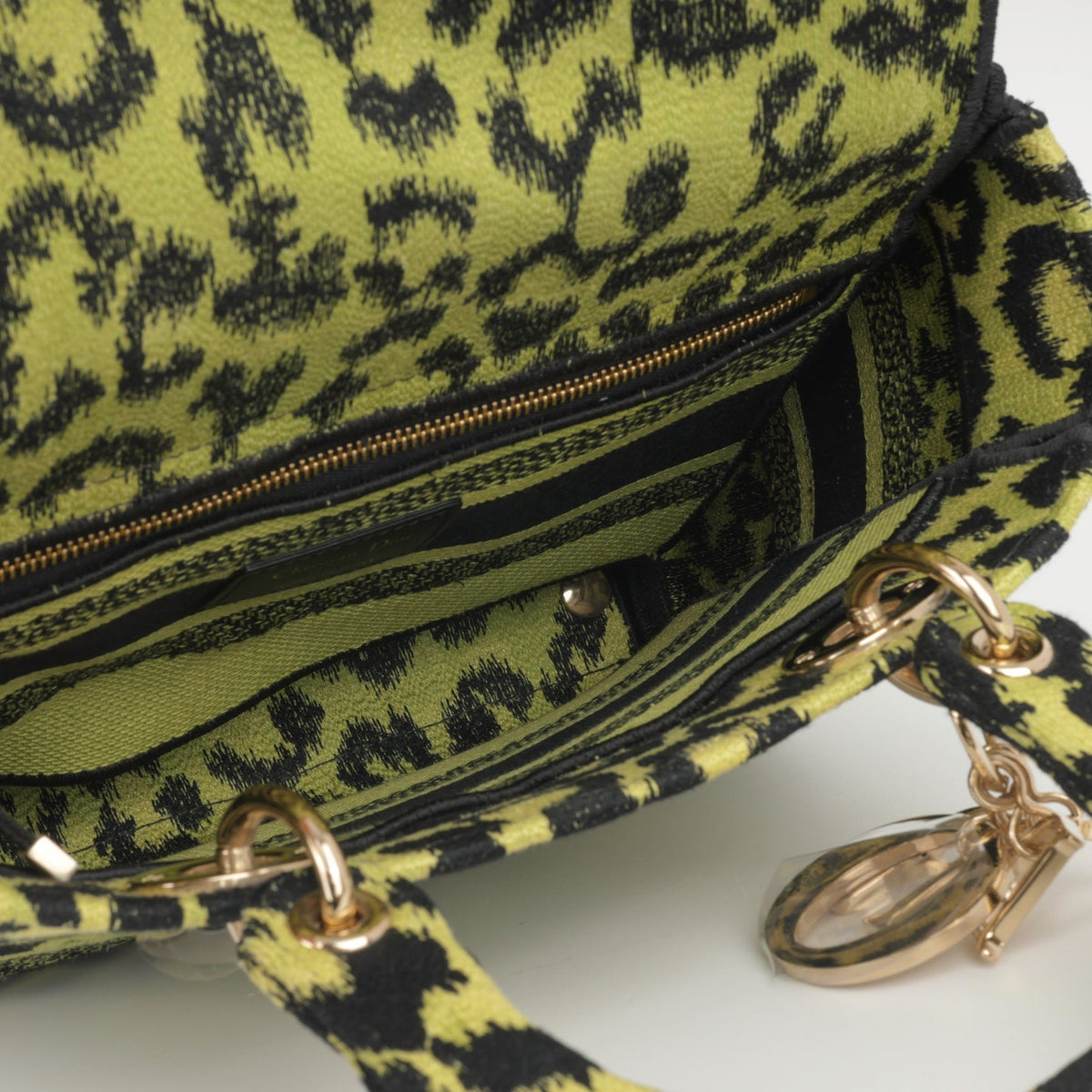 Dior - Lady D-Lite - Medium - Lime / Black Leopard CGHW - 2021 - Pre-Loved