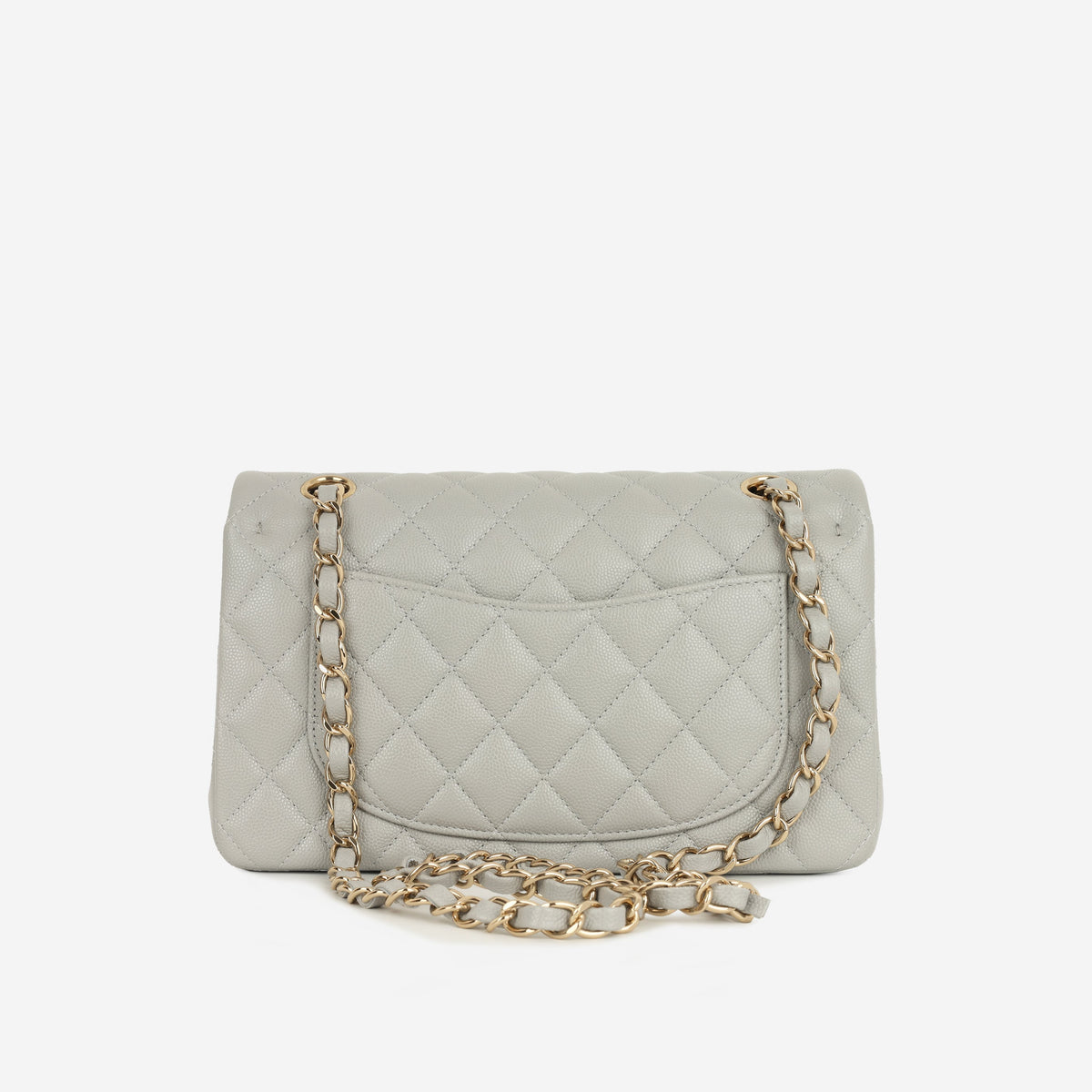 Chanel Small Double Classic Flap - Grey Caviar | Champagne Gold Hardware
