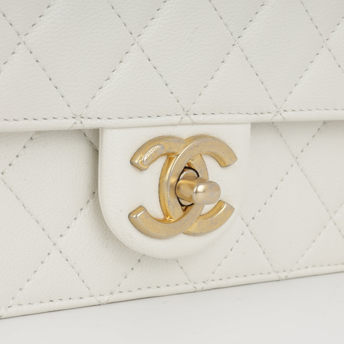 Chanel Medium Vertical Pearl Flap - White Calfskin | Antique Gold Hardware