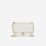 Chanel Medium Vertical Pearl Flap - White Calfskin | Antique Gold Hardware