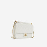 Chanel Medium Vertical Pearl Flap - White Calfskin | Antique Gold Hardware