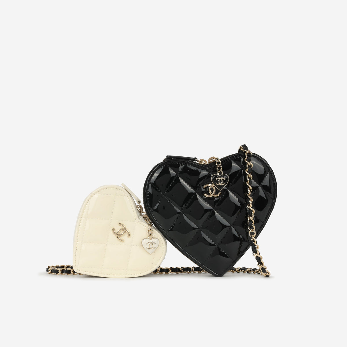 Chanel Double Heart Crossbody - Black/White