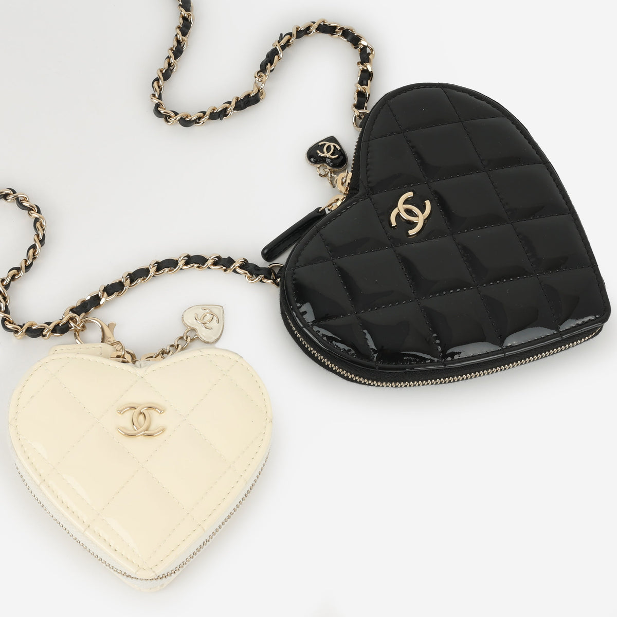 Chanel Double Heart Crossbody - Black/White