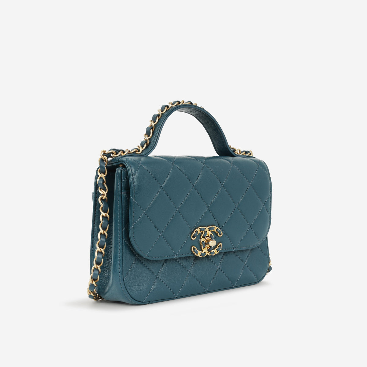 Chanel Infinity Top Handle - Blue Calfskin | Gold Hardware