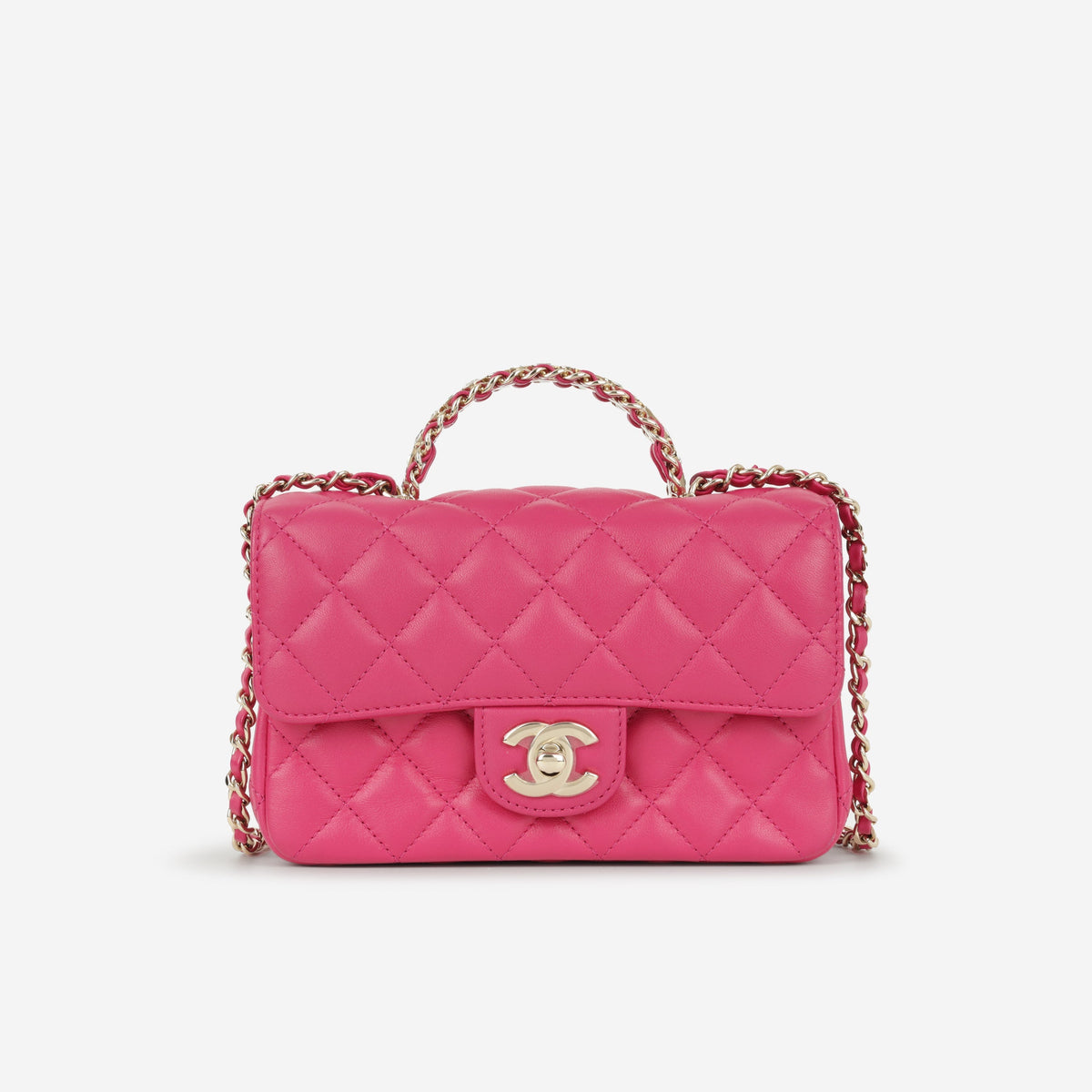 Chanel Mini Strass Top Handle Flap - Fuchsia Lambskin | Champagne Gold