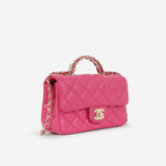 Chanel Mini Strass Top Handle Flap - Fuchsia Lambskin | Champagne Gold