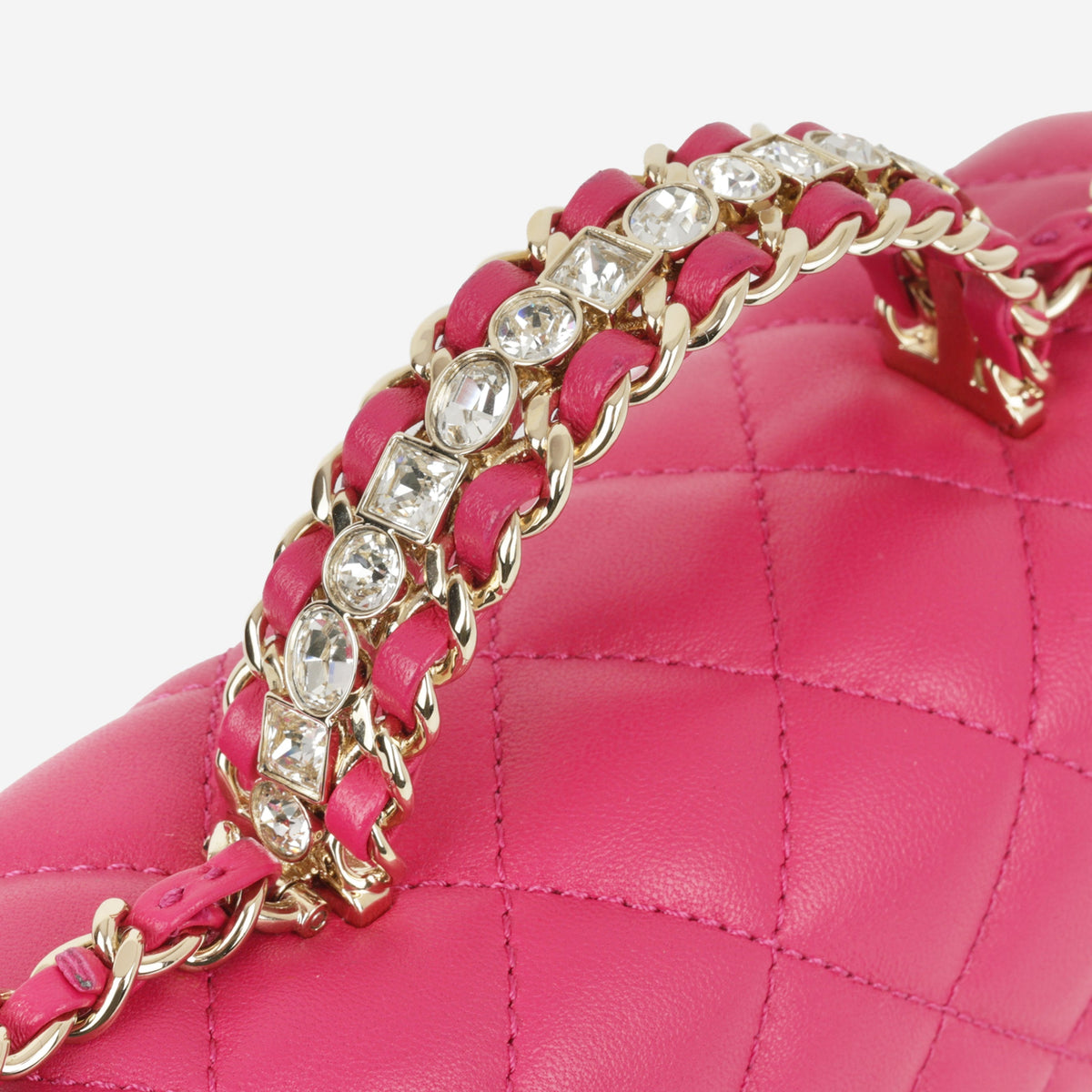 Chanel Mini Strass Top Handle Flap - Fuchsia Lambskin | Champagne Gold