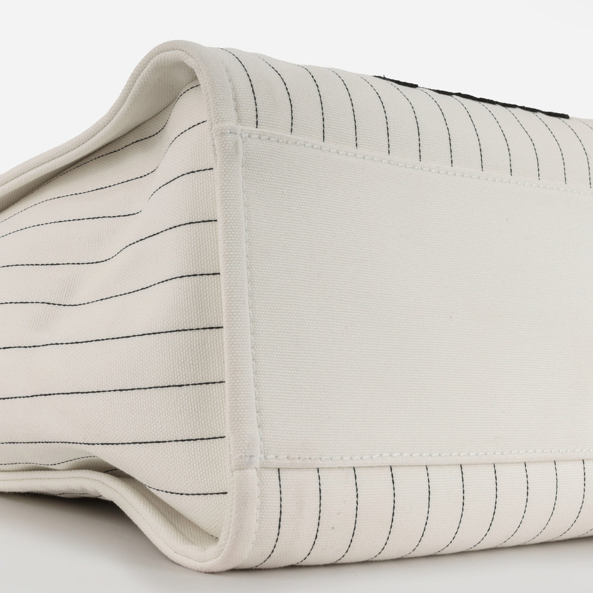 Chanel Large Deauville - White Canvas / Black Stripes | Silver Hardware