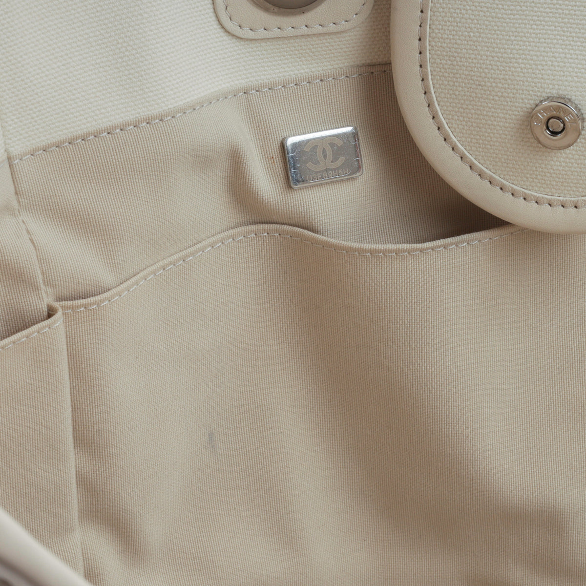 Chanel Large Deauville - White Canvas / Black Stripes | Silver Hardware