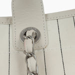 Chanel Large Deauville - White Canvas / Black Stripes | Silver Hardware