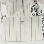 Chanel Large Deauville - White Canvas / Black Stripes | Silver Hardware