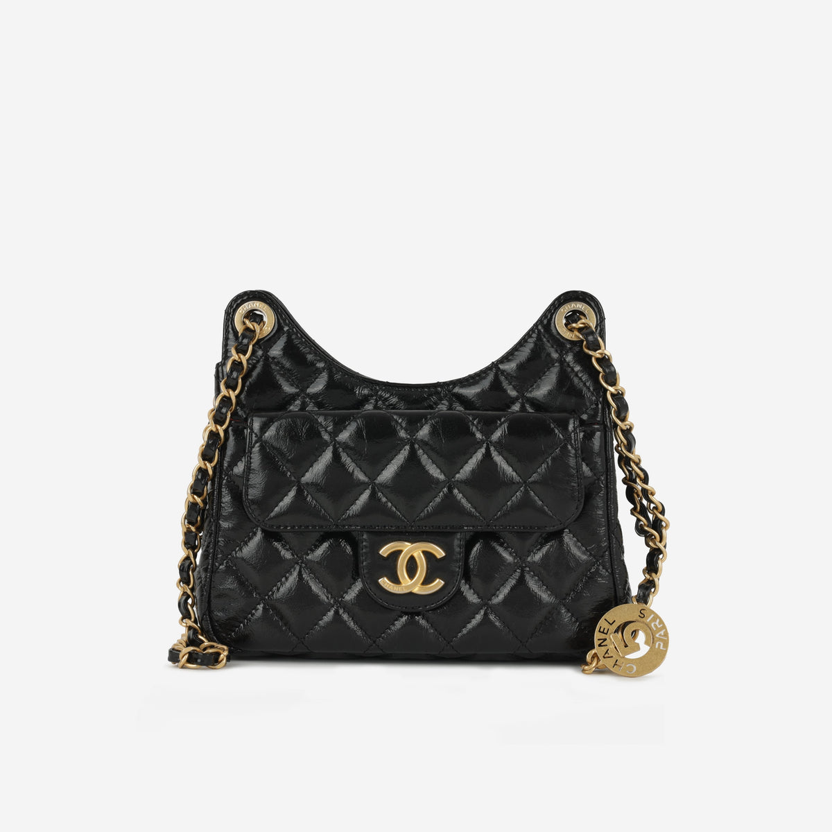 Chanel Small Hobo Bag - Black Shiny Crumpled Calfskin | Gold Hardware
