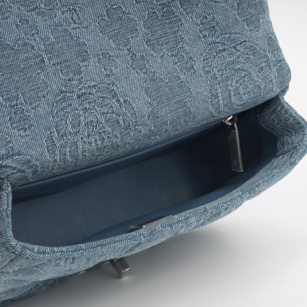 Chanel Mini Camellia Heart Crush - Blue Embroidered Denim | Silver Hardware