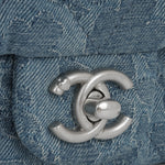 Chanel Mini Camellia Heart Crush - Blue Embroidered Denim | Silver Hardware