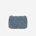 Chanel Mini Camellia Heart Crush - Blue Embroidered Denim | Silver Hardware