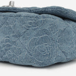 Chanel Mini Camellia Heart Crush - Blue Embroidered Denim | Silver Hardware