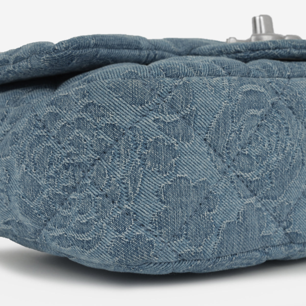 Chanel Mini Camellia Heart Crush - Blue Embroidered Denim | Silver Hardware