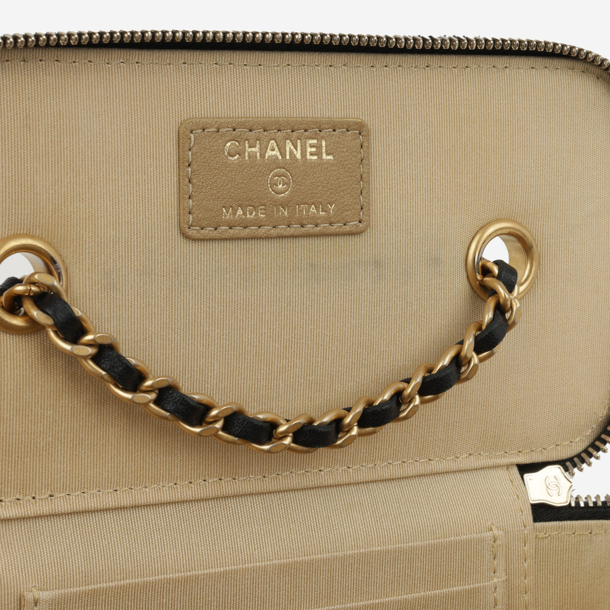 Chanel Small Vanity on Chain Pearl Crush - Black Lambskin | Antique Gold Hardware