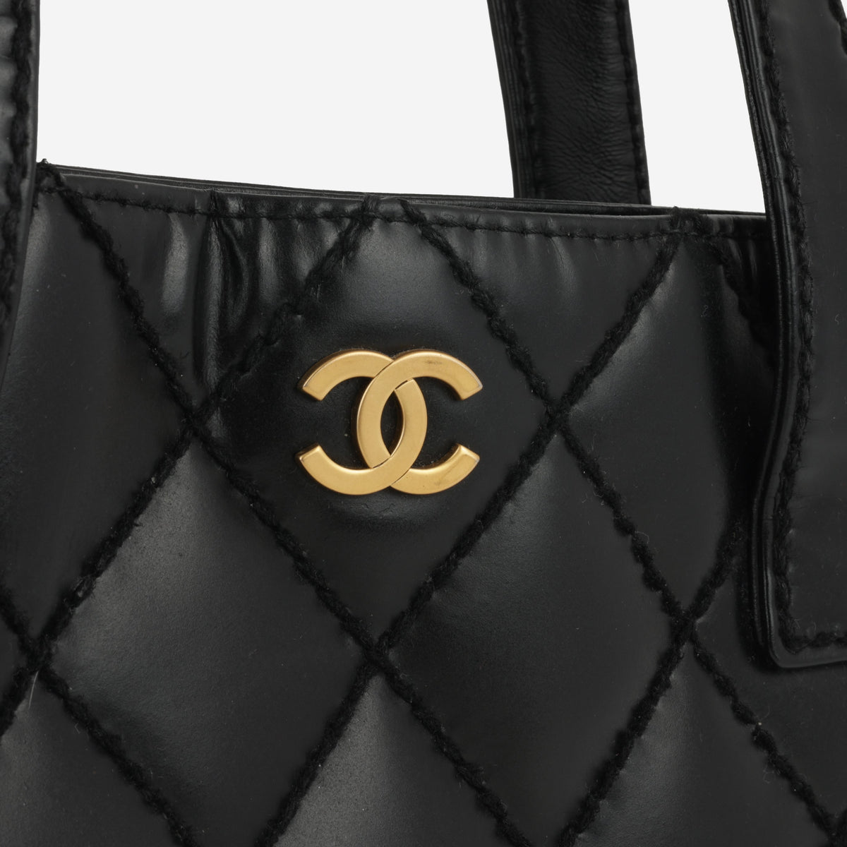 Chanel Small Surpique Stitch Tote | Black Calfskin